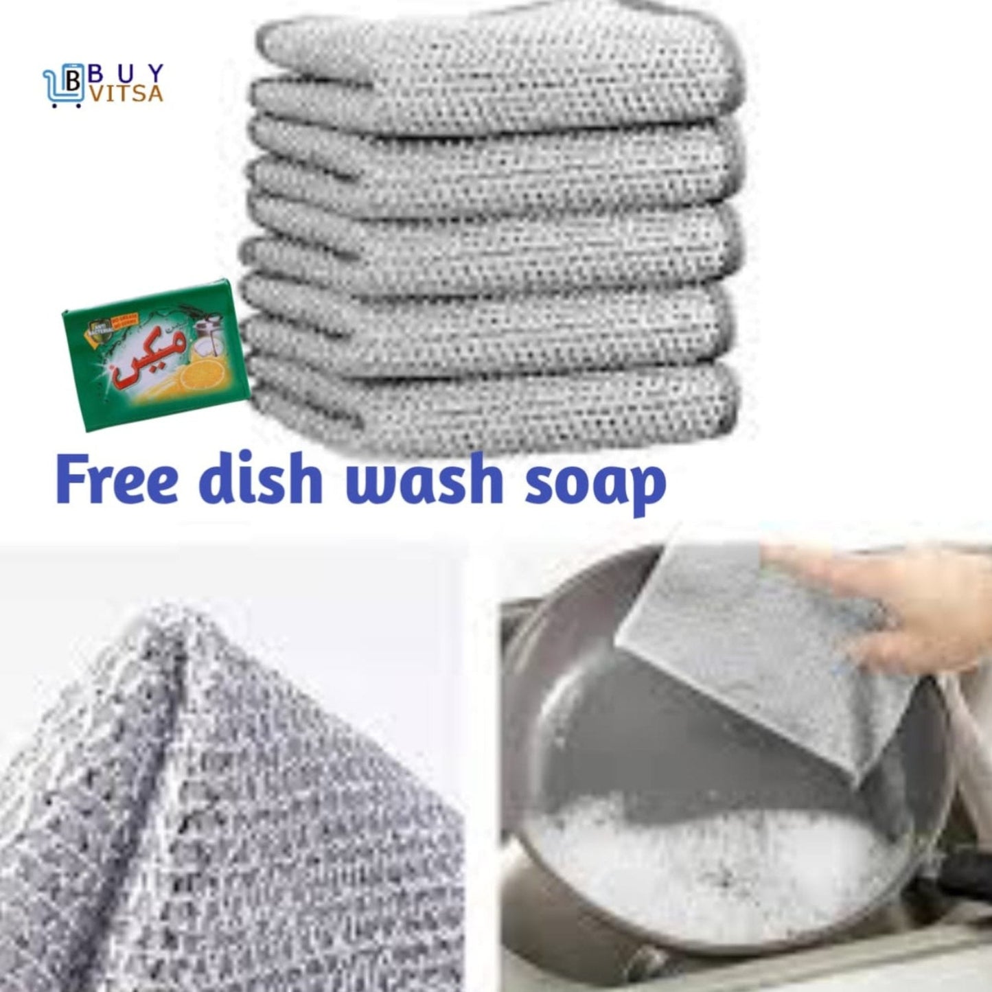 Silver Wire Rag, Double-layer Silver Cleaning Cloth Non-stick Oil Dish Towel Reusable Dish cloth (pack of 4)